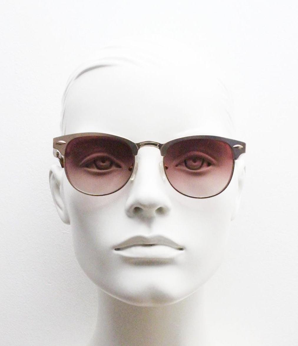 90s vintage gold browline sunglasses. All time classic  50s, 60s design in solid metal satin finish frame with brown lenses