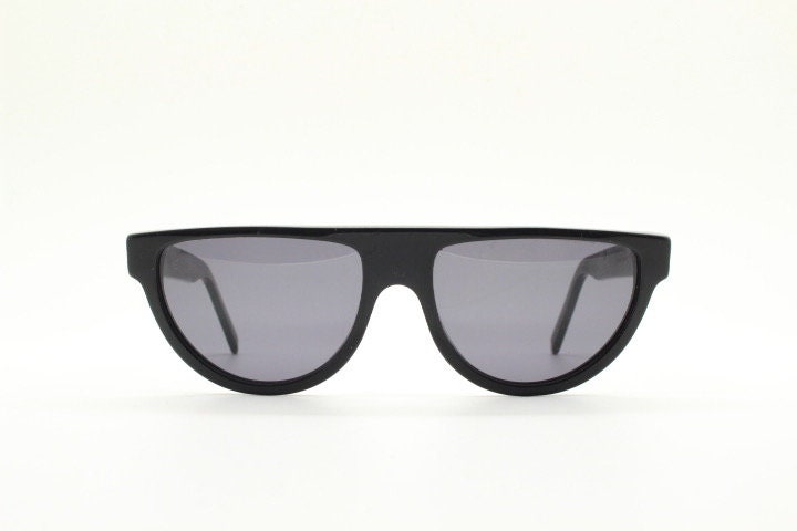 Retrosuperfuture thick flat top cat eye sunglasses hand made in Italy. All black gloss acetate frame. Vintage