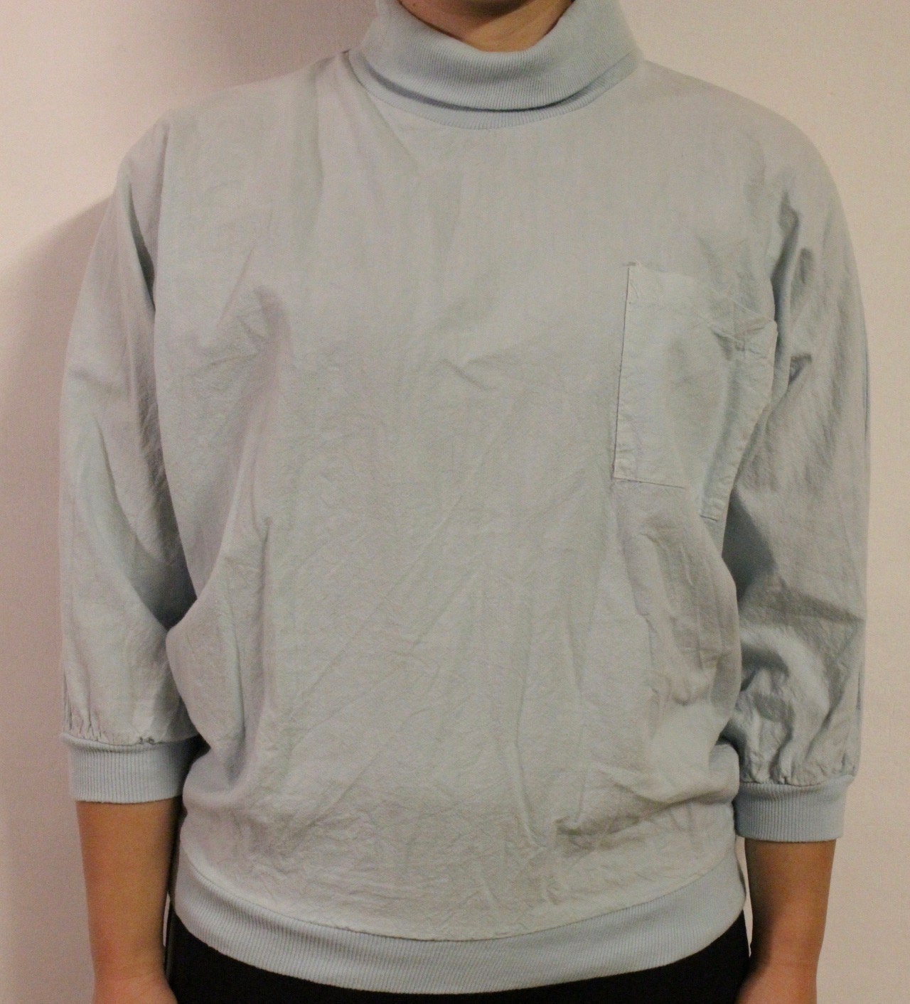 80s Vintage pastel green pullover. 3 quarter sleeve polo neck jumper. Womens sweatshirt. Made in England