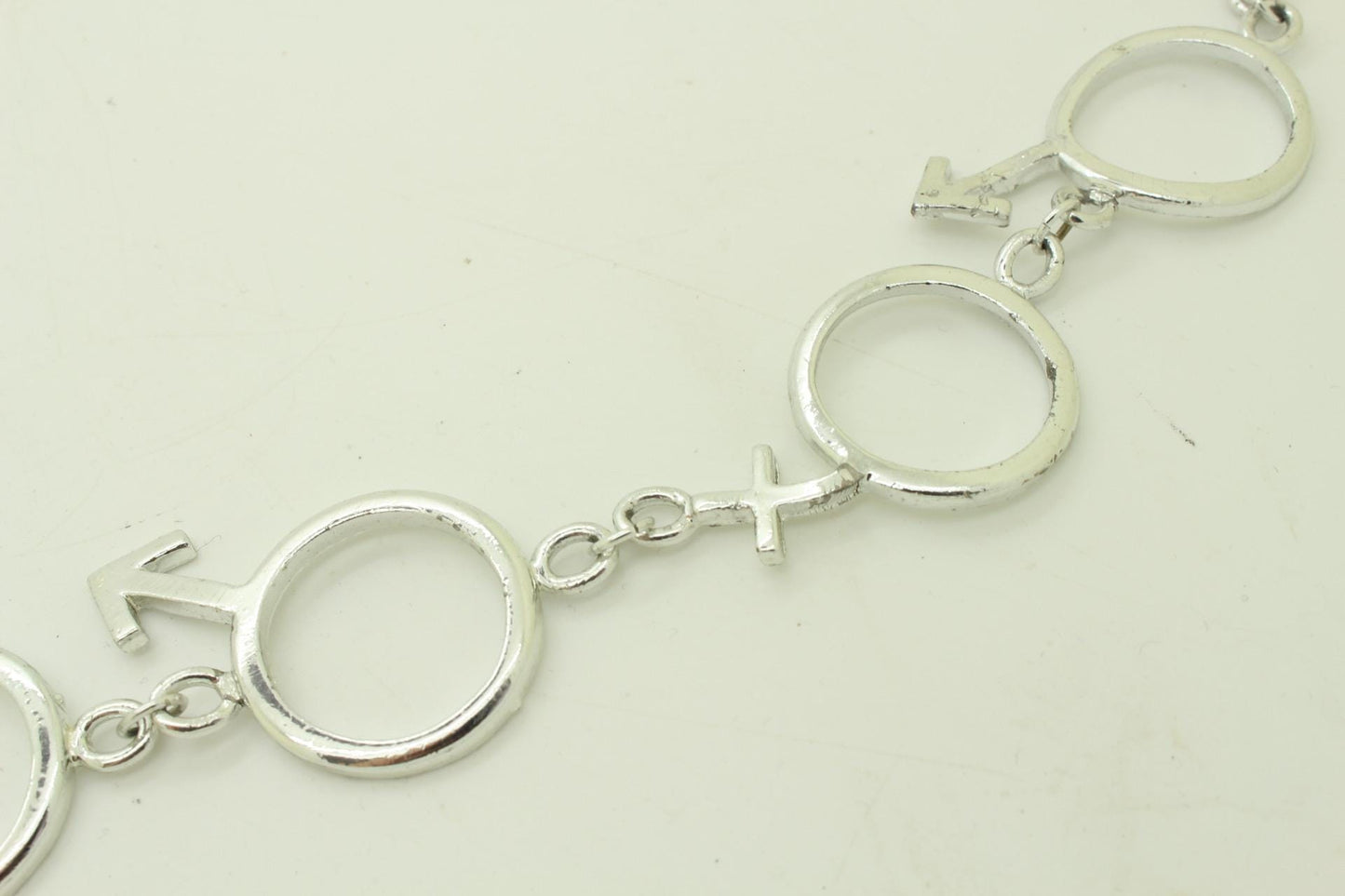 90s vintage massive chain necklace. Bombastic silver chrome with CND 'peace' emblem. Essential original ravers accessory. Unused NOS