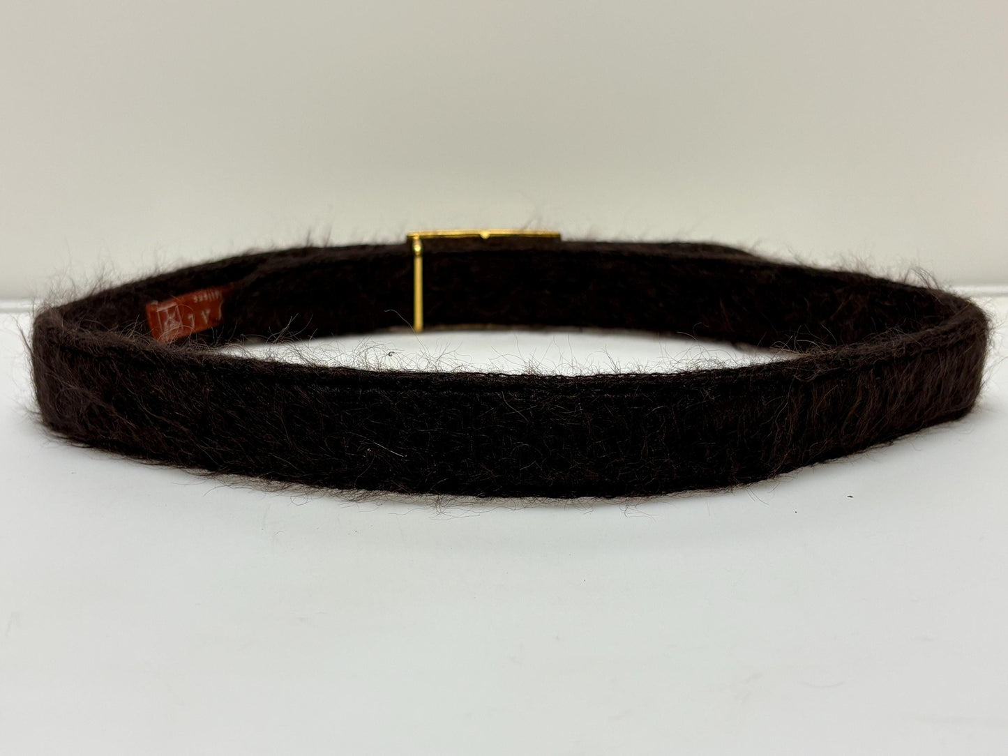 Y2k vintage womens feature belt by Njal of Milan. Luxury brown fuzzy mohair with gold buckle. To wear on a dress. 2000s NOS