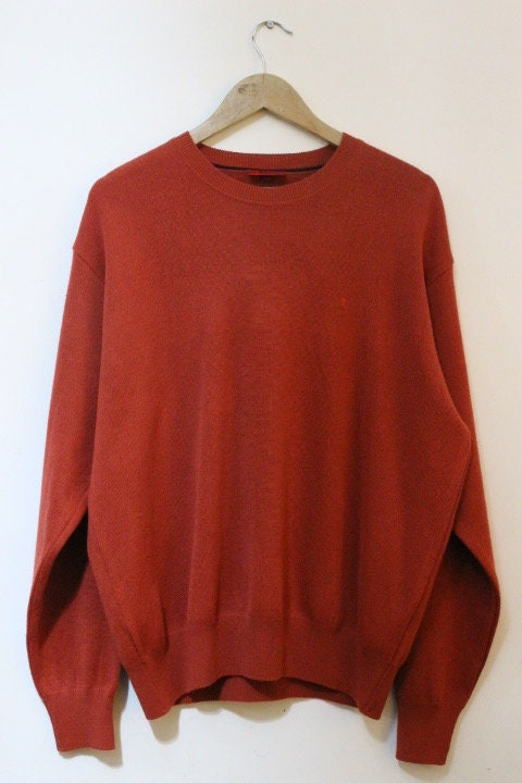 Gabicci vintage plain knit jumper. Mens orange round neck wool sweater. BNWT. Unused NOS pullover. Clearance item - rrp 80 GBP
