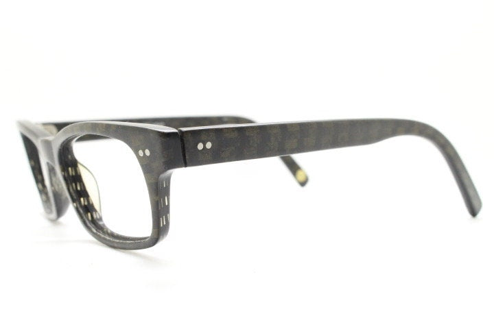 Etnia Barcelona rectangular eye glasses model Brighton. Dark check granite grey thick acetate optical frame. Prescription vintage RX