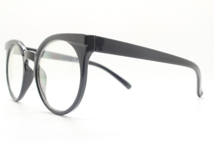 Y2K vintage round cat eye glasses. Black cateye optical frames. Womens prescription eyeglasses. Rockabilly. Clear lens spectacles. RX