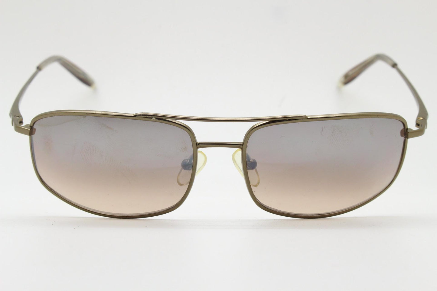 90s vintage rectangular wrap around sunglasses. Gunmetal chrome curved frame squared aviator with half mirrored light tone lenses. NOS