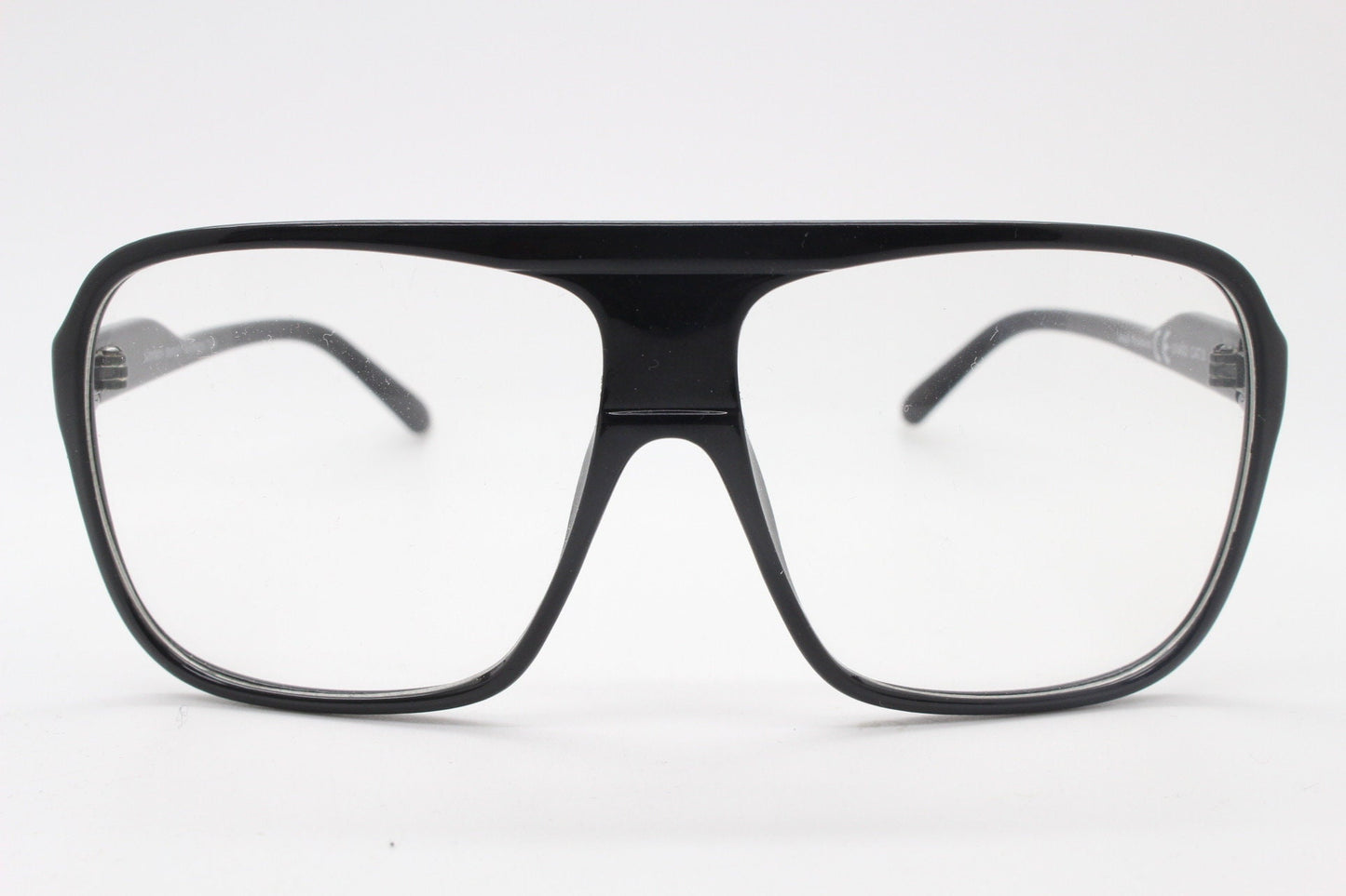 Y2K vintage square aviator glasses. 70s style black gloss optical frames. Mens aviators with clear lenses. Prescription eyeglasses. NOS