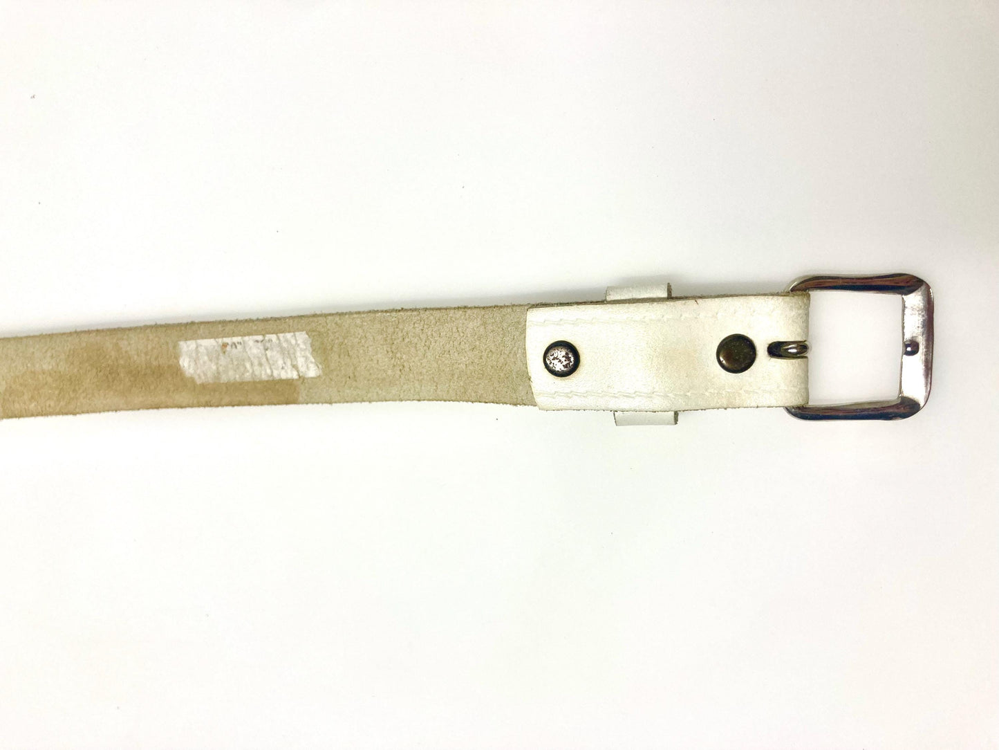 90s vintage thick genuine plain white leather 1" jeans / trousers belt in satin finish with suede back and simple silver steel buckle