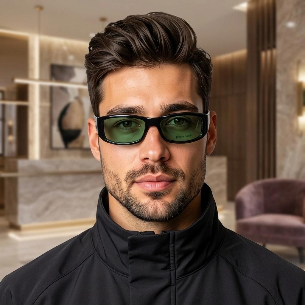 Pierre Cardin vintage 90s wrap around sunglasses made in Italy. Black acetate shield frame with quilted arms and diamante crest. NOS