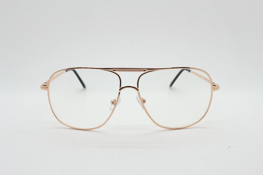Y2K vintage square aviator glasses. Mens 70s design rose gold frame with clear lenses. Unworn NOS aviators
