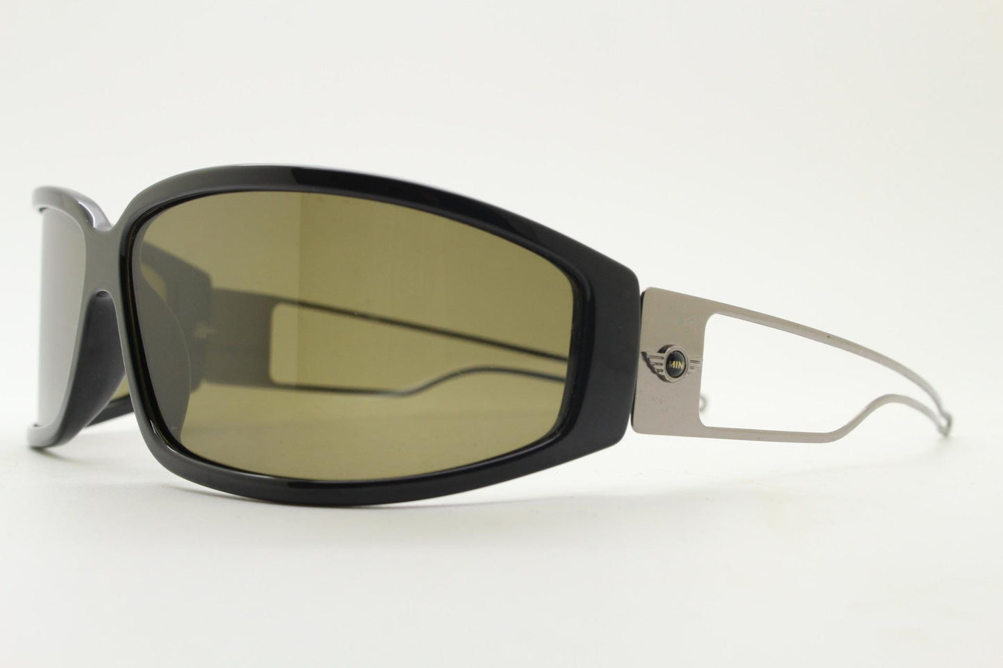 Mini Cooper Y2K vintage shield sunglasses.  Dynamic curved lens wraparound brown 60s style  frame with slim metal arms. Polarised. BNWT. NOS