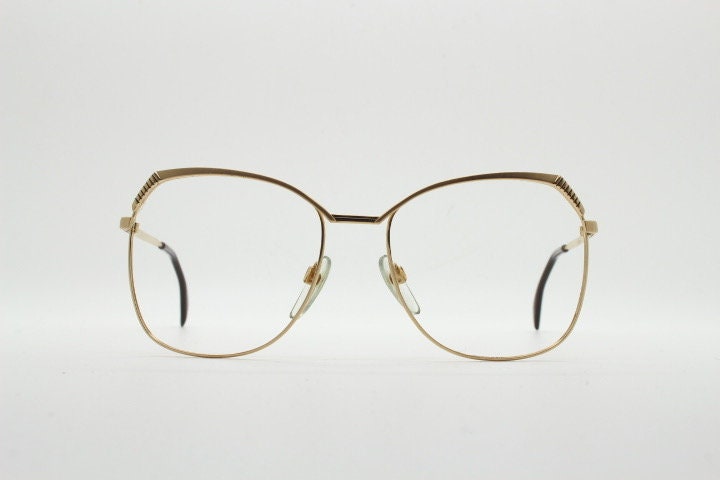 Silhouette 70s vintage eye glasses made in Austria. Womens sophisticated oversized angular gold optical frame. Prescription eyeglasses. Rx