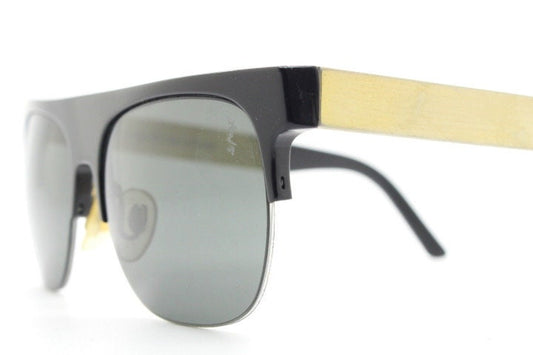 Retrosuperfuture vintage flat top half frame sunglasses hand made in Italy. Black gloss acetate front with tall golden arms
