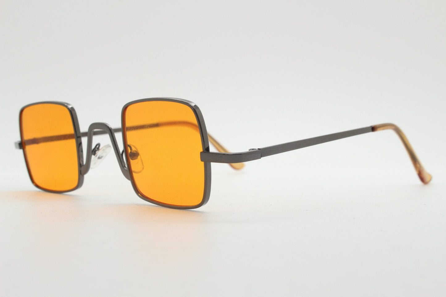 90s vintage small square sunglasses. Imposing minimal bronze brown metal Victorian style frame with blazing orange lenses. Steampunk. NOS