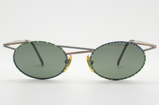 Taxi 90s vintage oval sunglasses. Unique innovative abstract design with extraordinary multi colour print. Casanova