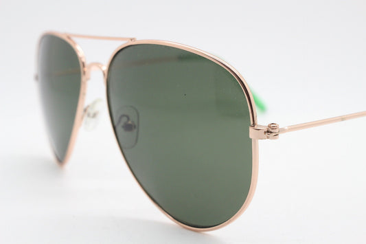 90s vintage aviator sunglasses. Optimal shape classic pilot aviators in rose gold frame with green lenses. Teardrop, NOS