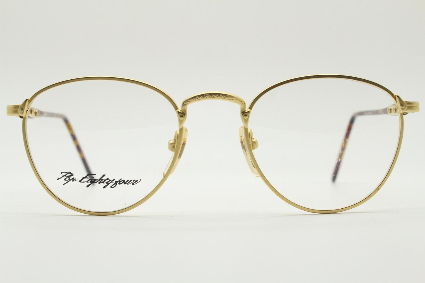 80s vintage round panto metal eye glasses by LS optical made in Italy. Satin finish yellow gold optical frames. Prescription RX. Unused BNWT