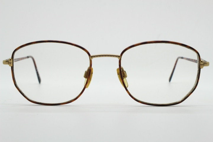Giorgio Armani 90s vintage angular squared eye glasses made in Italy. Subtle metallic satin tiger print optical frames. Prescription RX
