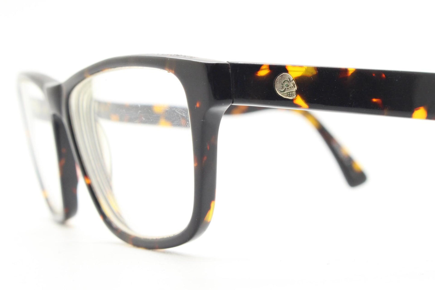 Cheap Monday rectangular low profile eye glasses. Dark brown tortoise gloss finish acetate optical frames. Prescription RX spectacles