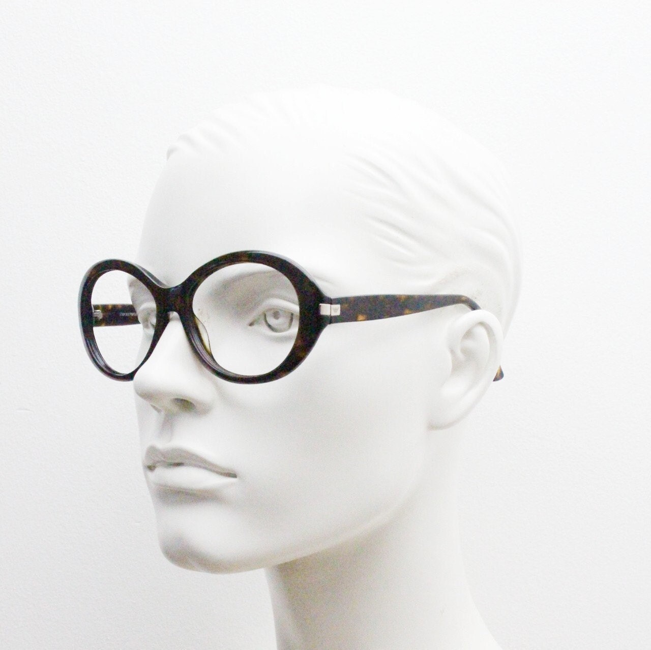 Giorgio Armani big round eye glasses made in Italy. Dark tortoise acetate 60s design optical frames. Prescription eyeglasses. RX spectacles