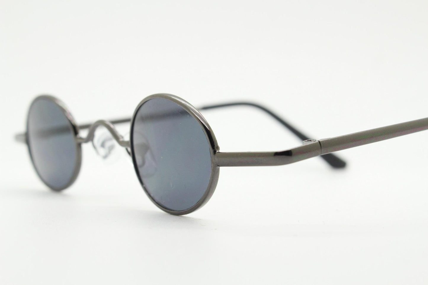 90s vintage small oval sunglasses. Imposing minimal grey gloss metal victorian antique style frame. Steampunk. Unused NOS