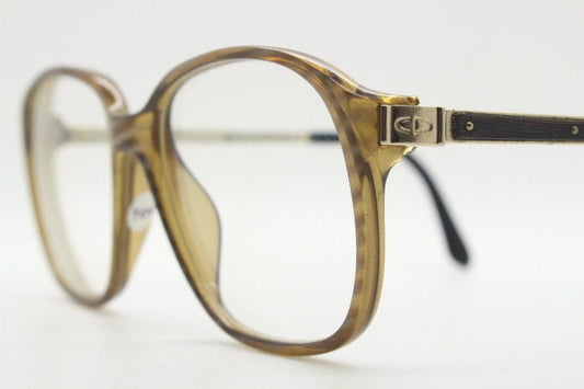 Christian Dior 70s vintage square eye glasses. Transparent mottled brown optical frame with gold and enamel arms. Mens Prescription RX