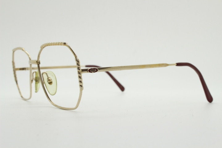 Christian Dior 80s vintage octagon eye glasses. Angular sided metal optical frame with barley twist detail. Prescription eyeglasses. RX