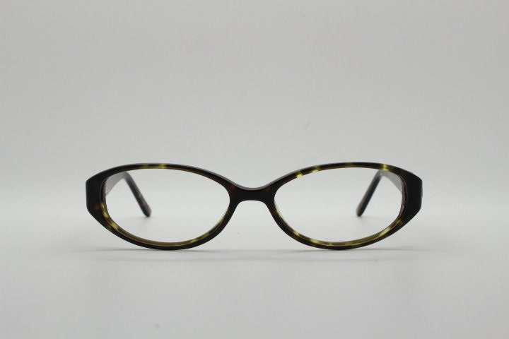 Lulu Guinness vintage oval eye glasses. Dark tortoise low profile optical frames. Prescription eyeglasses. RX spectacles