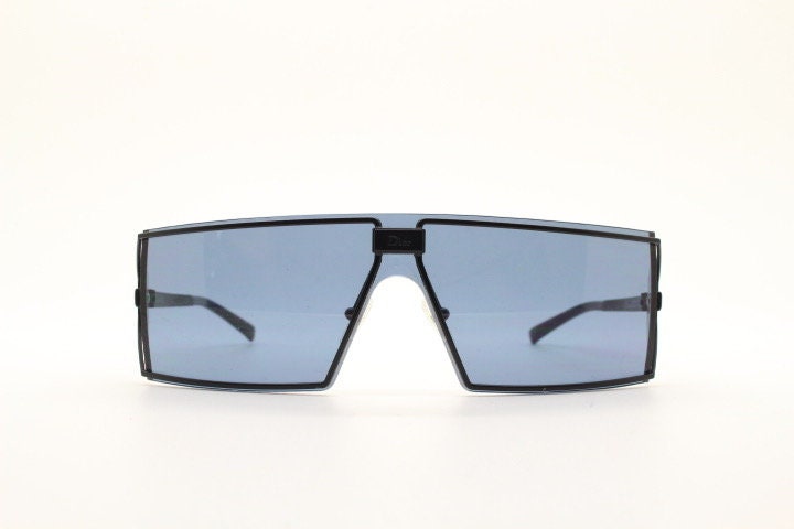 Christian Dior Y2K vintage rectangular shield sunglasses made in Austria. Side blinker all black mono lens mini mask. Troika visor. NOS