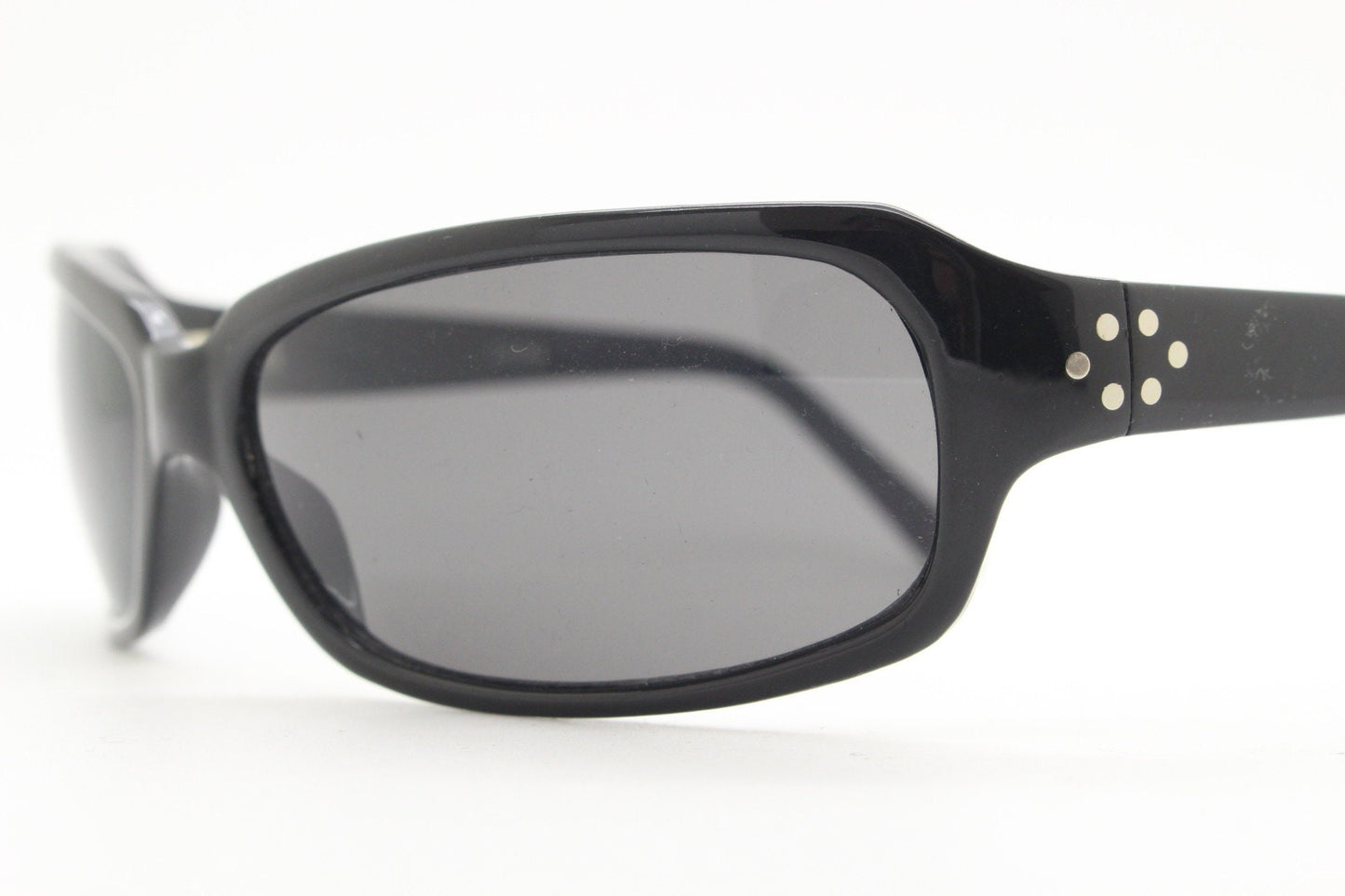 Y2K vintage wrap around sunglasses. Plain black gloss aerodynamic shield. Mini mask visor. 2000's. 90s. Unused NOS