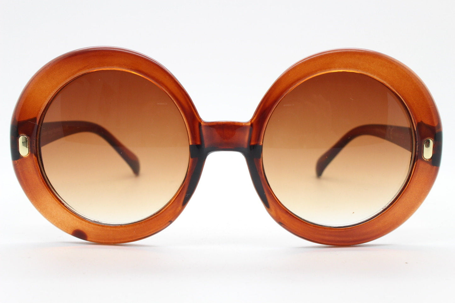 Y2k vintage oversized round sunglasses. Women's big 60s mod design brown transparent frame with Havana gradient lenses. Unused BNWT