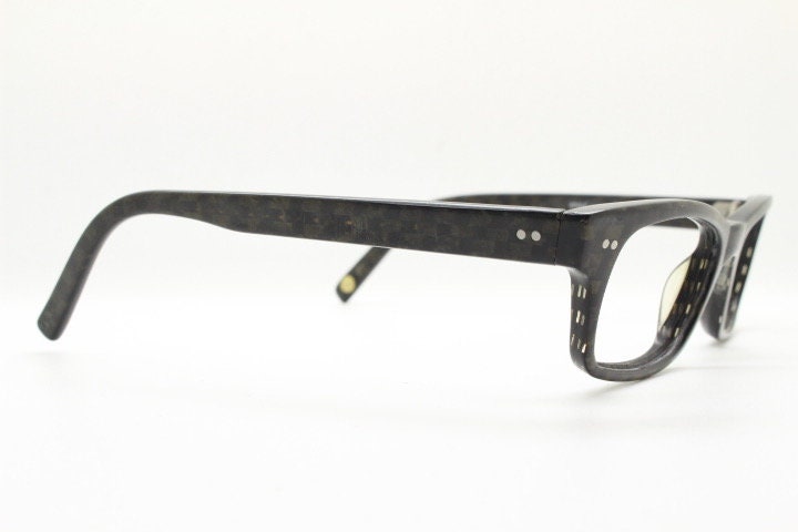 Etnia Barcelona rectangular eye glasses model Brighton. Dark check granite grey thick acetate optical frame. Prescription vintage RX