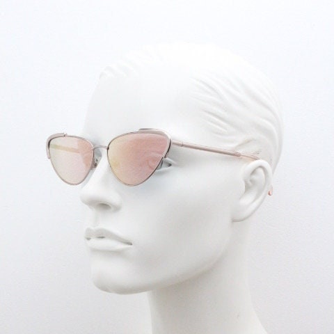Rebecca Minkoff futuristic golden oval cat eye sunglasses. Women's rose gold metal cateye frame with sunburst mirror lenses. NOS