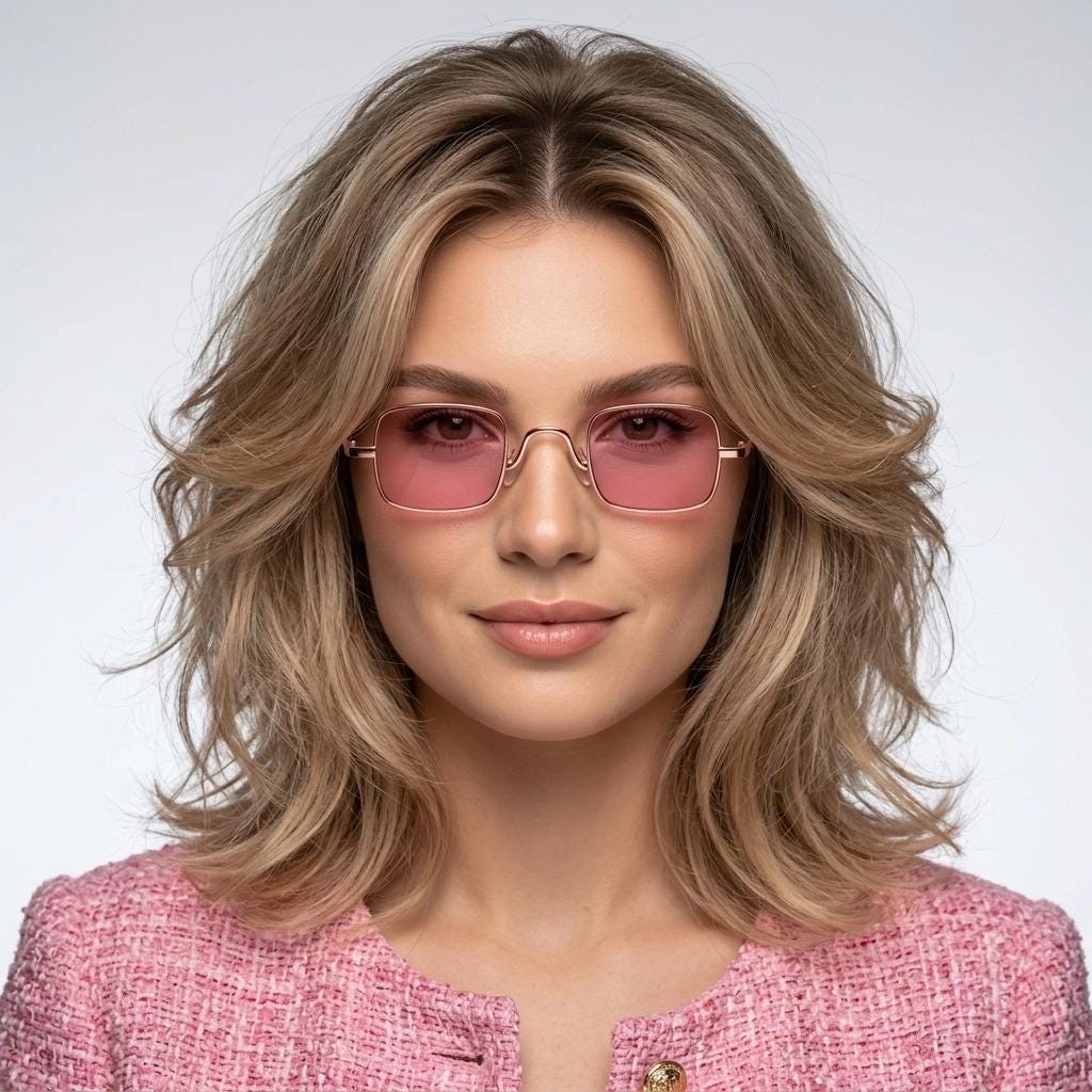 Y2K vintage small square sunglasses. Womens imposing minimal gold metal frame with pink lenses. Steampunk. Cosplay. Unused 2000s NOS