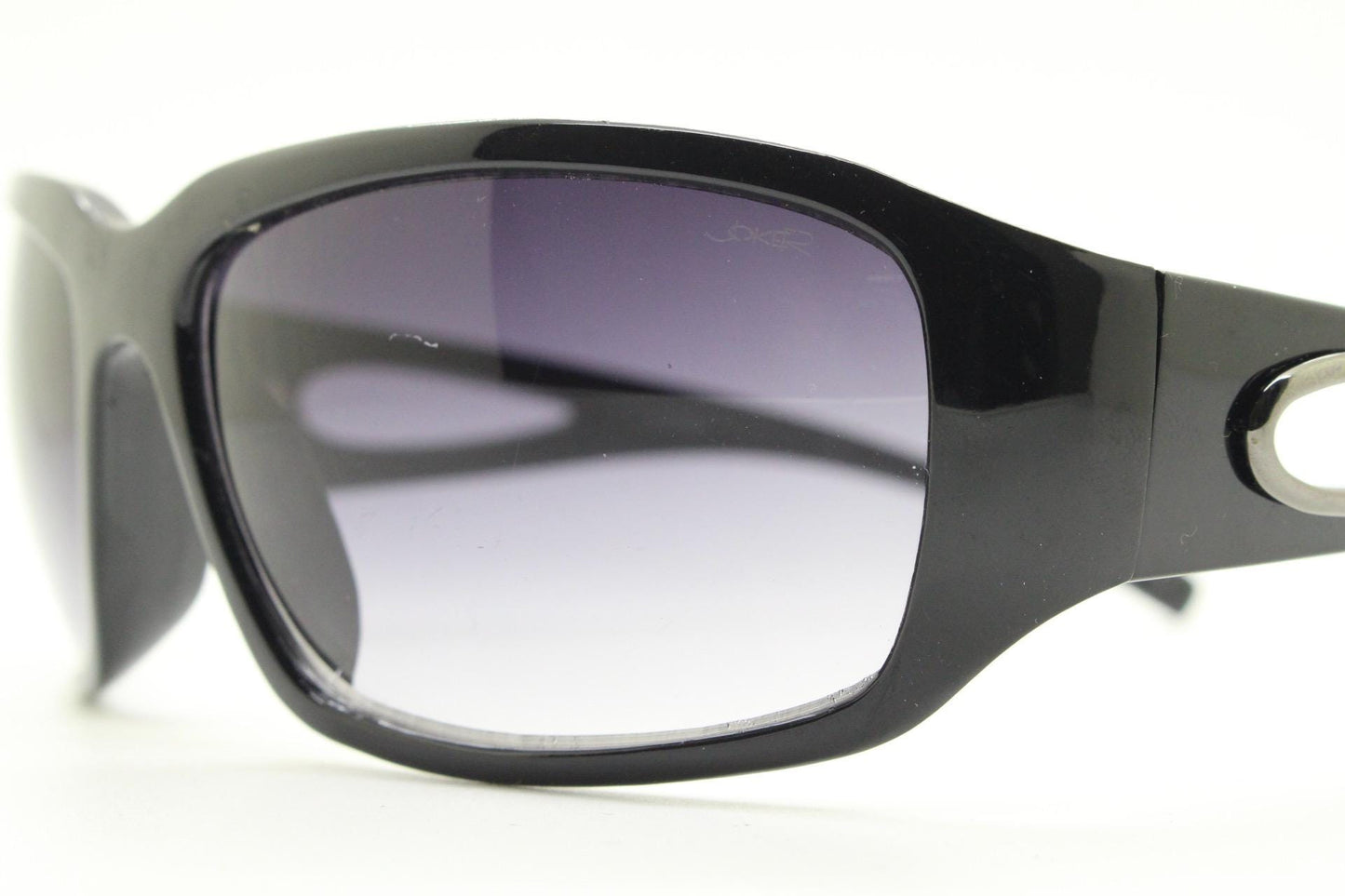 Y2k vintage wrap around bug eye sunglasses. Substantial curved black shield frame with arm holes. Modified 60s biker design. 2000's NOS