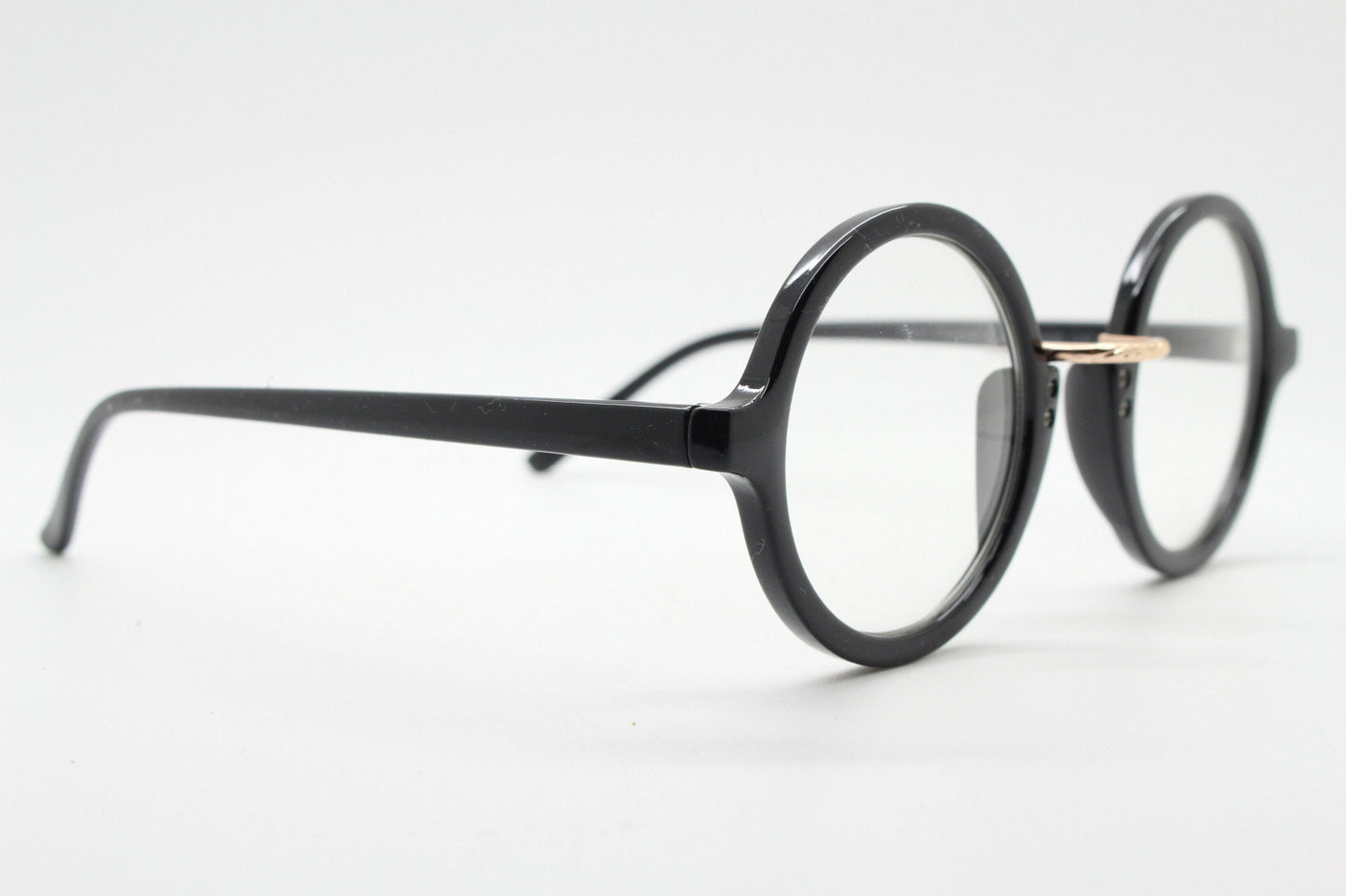 90s vintage black round glasses. 30s, 20s style optical frames. Prescription eyeglasses with clear lenses. RX spectacles