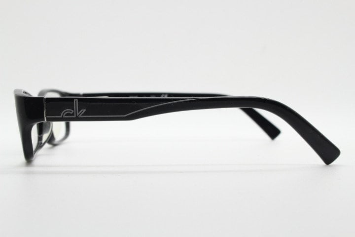 Calvin Klein rectangular glasses model 5714. Black gloss low profile acetate optical frames. Prescription eyeglasses. RX vintage spectacles