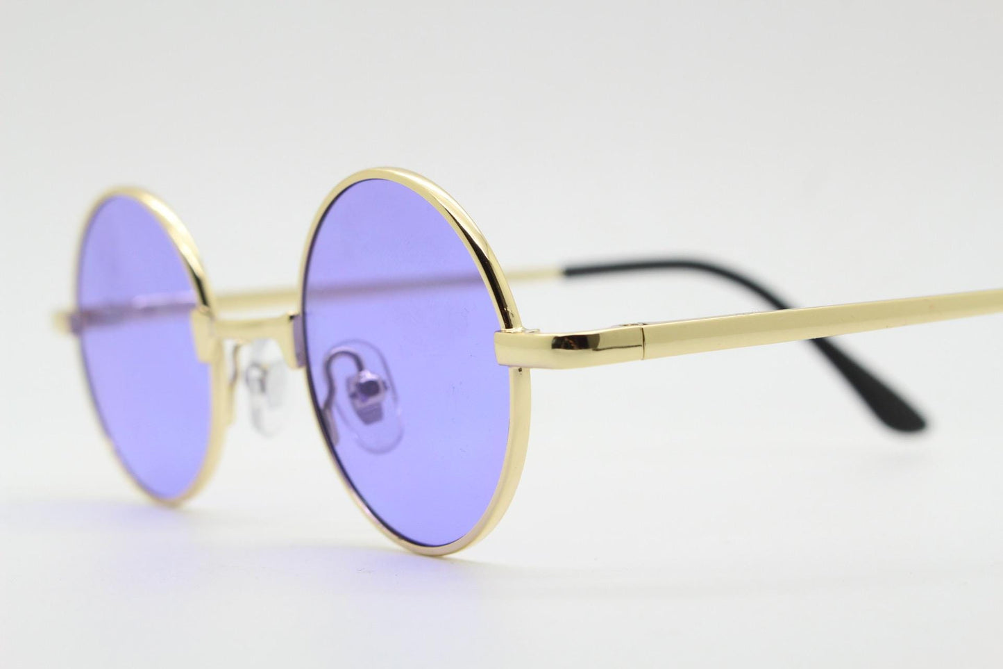 Kids 90s round vintage sunglasses. Rose gold metal frame with purple lenses. Childrens. John Lennon. Unused NOS. Full UV protection