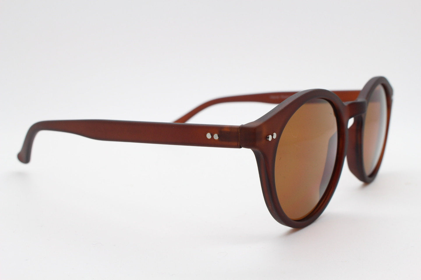 90s vintage small round sunglasses. 30s, 20s design brown frame in a rubber finish with matching warm brown lenses. BNWT