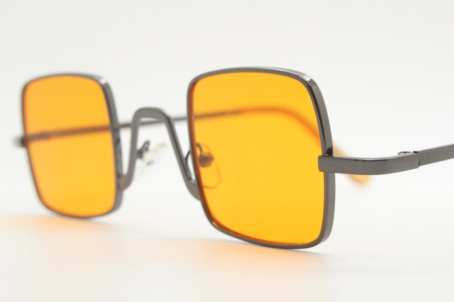 90s vintage small square sunglasses. Imposing minimal bronze brown metal Victorian style frame with blazing orange lenses. Steampunk. NOS