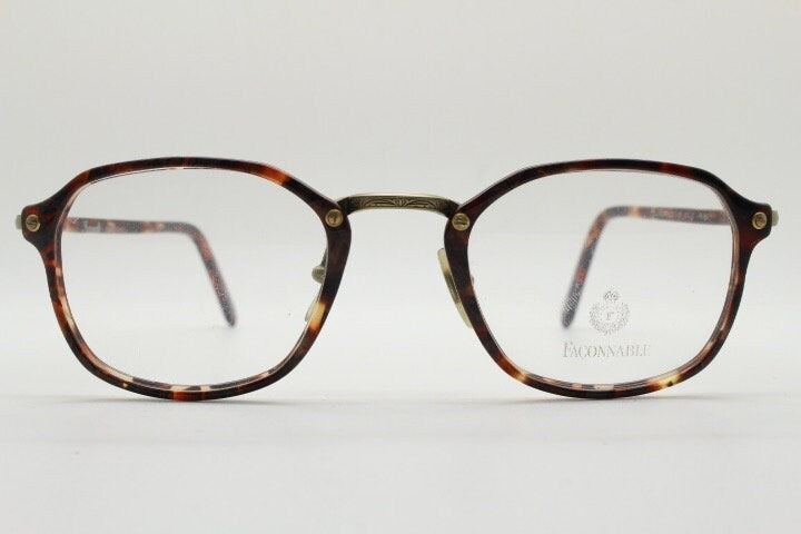 Faconnable 90s vintage rectangular eye glasses model Cliftland. Vibrant tortoise gloss acetate optical frame. Prescription. RX spectacles