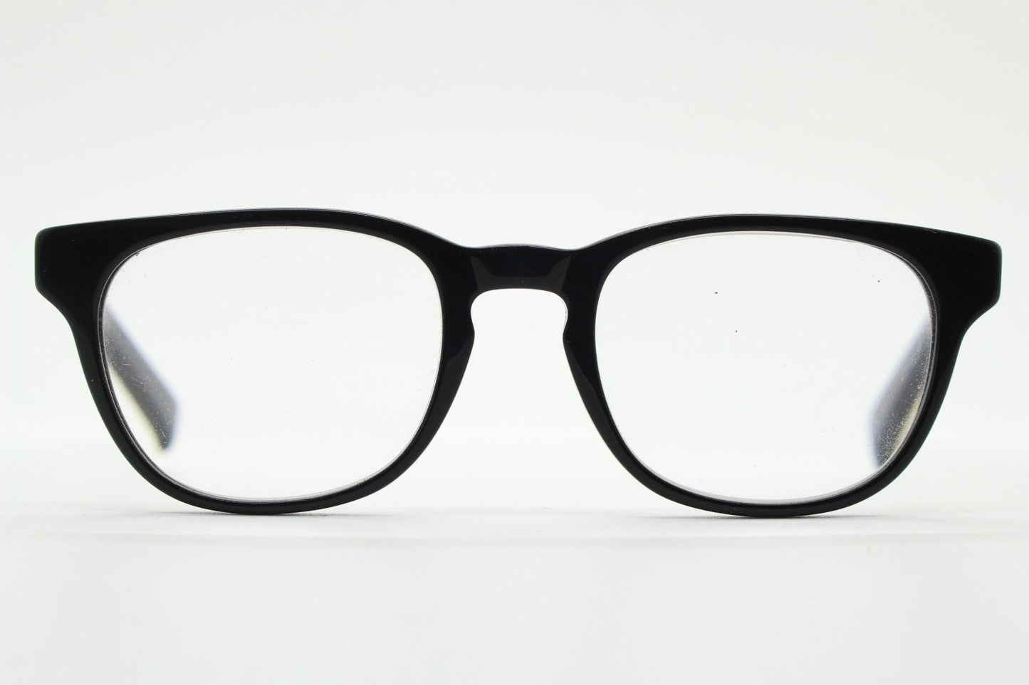 Andi Black rectangular horn rim eye glasses. Black gloss 40s design acetate optical frames with keyhole bridge. Prescription RX spectacles