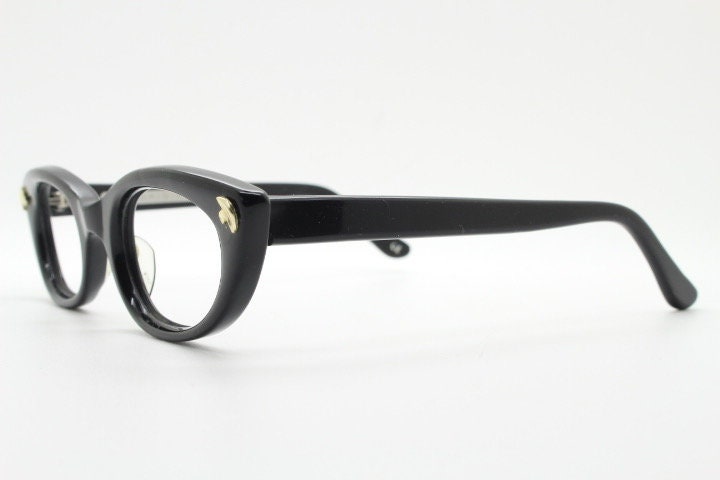 Kirk Originals cat eye glasses. Womens small black gloss acetate optical frames. Prescription RX eyeglasses. NOS. Rockabilly pin up