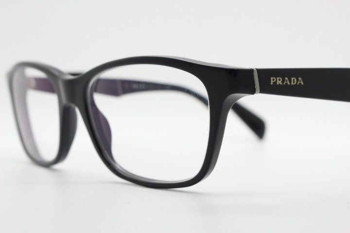 Prada eye glasses model VPR 14P made in Italy. Black acetate matt and gloss finish optical frames. Prescription eyeglasses. RX spectacles