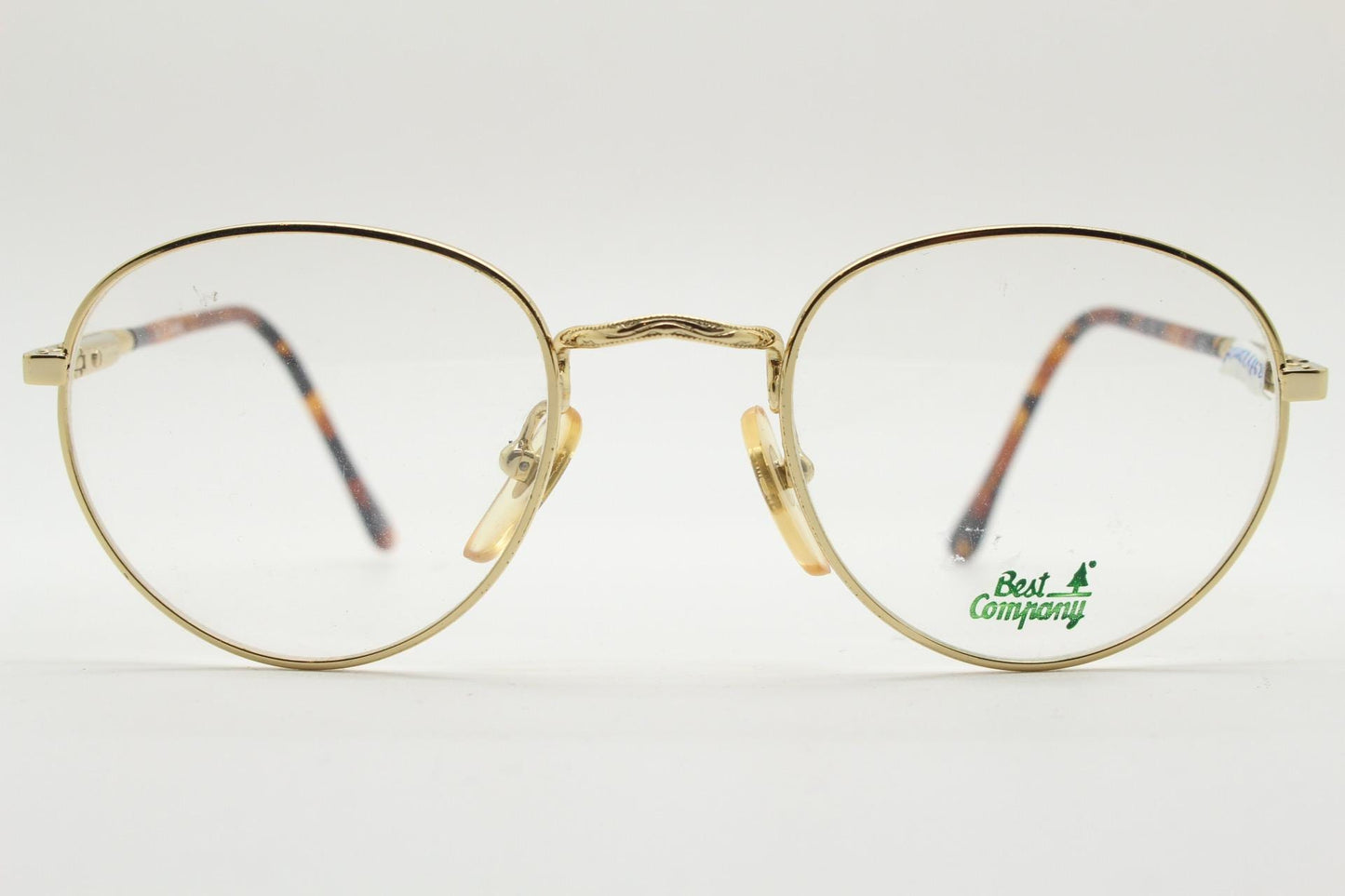 90s vintage round panto metal eye glasses by Best Co. Minimal gold optical frames with tortoise arms. Prescription eyeglasses. RX spectacles