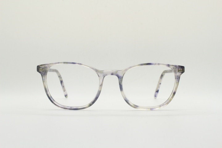 Ace and Tate modified wayfarer design eye glasses hand made in Italy. Crystal acetate optical frame with cloudy gery tones. Prescription RX