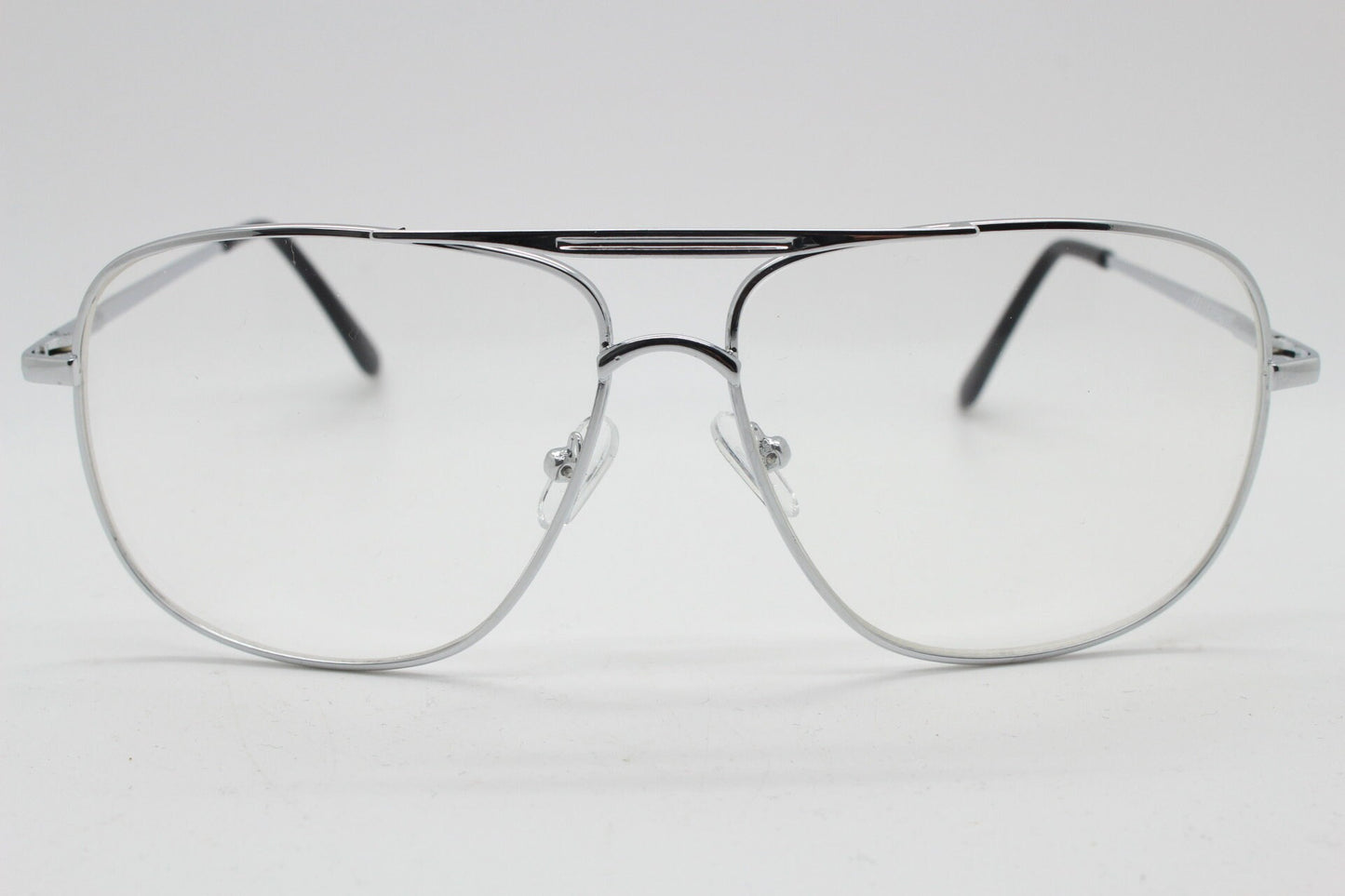 Y2K vintage square aviator glasses. Mens 70s style silver chrome frame with clear lenses. Unused NOS aviators