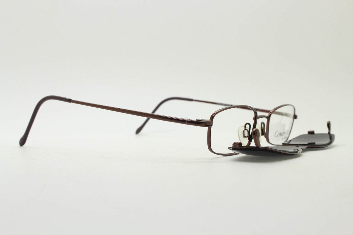 90s vintage small rectangular eye glasses by Convertibles with magnetic clip on sunglasses. Optical frame. Prescription RX spectacles. NOS