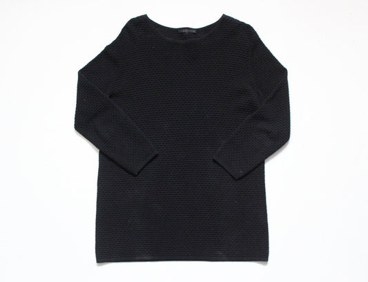 COS vintage Y2K round neck black waffle sweatshirt. Womens crew neck pullover jumper. 2000s sweater top. Long sleeve tunic dress