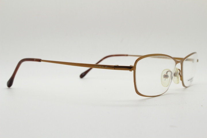 MS&F 90s vintage rectangular eye glasses. Flexible metallic brown chrome flat metal  optical frame. Prescription RX. NOS