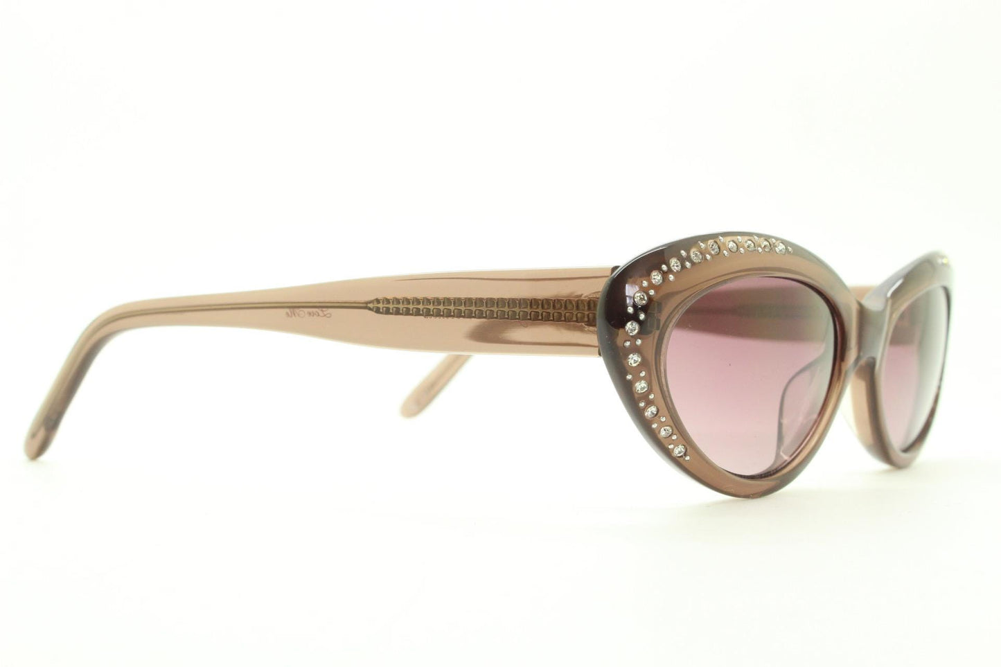 Agent Provocateur oval cateye sunglasses made in Japan by Linda Farrow. Womens transparent brown frame cat eye with diamante. NOS vintage